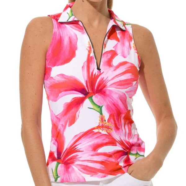 MDC sleeveless Print Zip Polo (hibiskus)